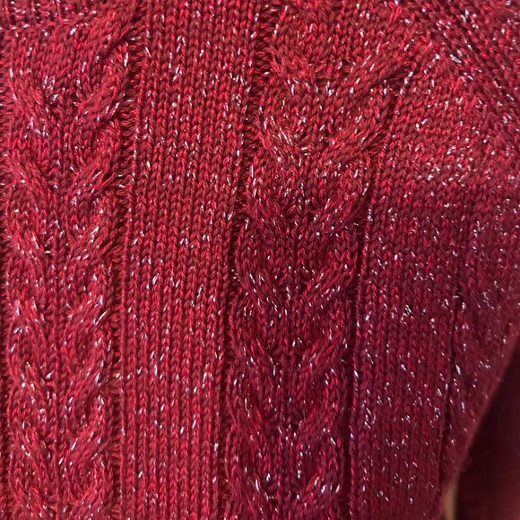Athleta Crossroads Crewneck Cable Knit Red Metallic Holiday Sweater XS - Picture 5 of 9